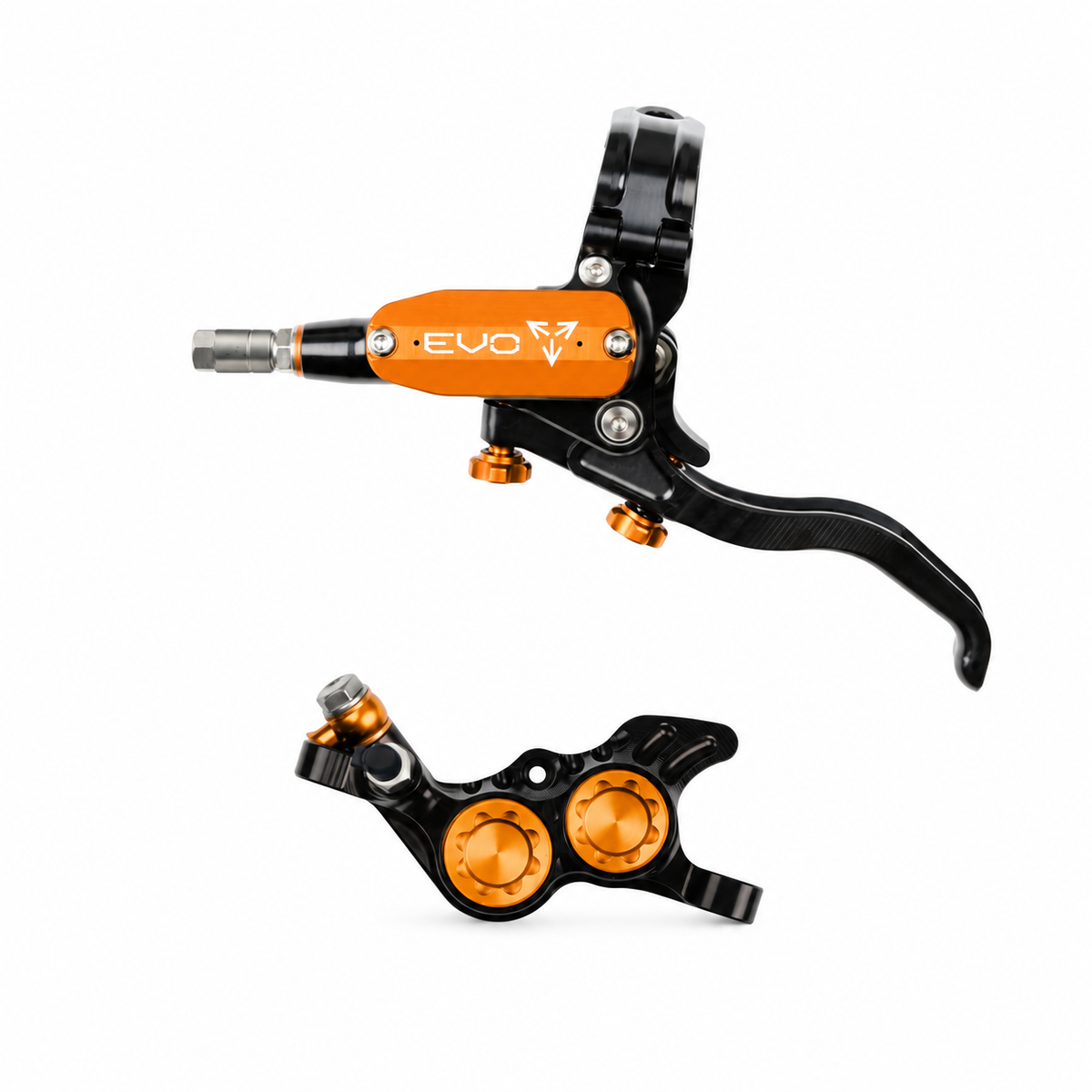 Frein HOPE TECH 4 EVO GR4 Noir/Orange — levier et étrier sur fond blanc