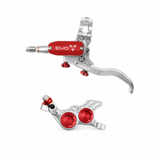 Frein HOPE TECH 4 EVO GR4 Argent/Rouge — levier et étrier sur fond blanc