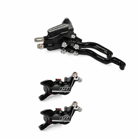 Frein HOPE TECH 3 E4 DUO Noir — levier double et deux étriers sur fond blanc