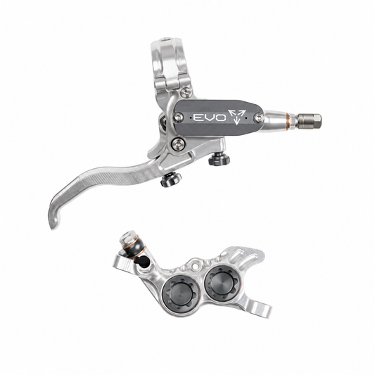 Frein HOPE TECH 4 EVO GR4 Argent/Fumé — levier et étrier sur fond blanc