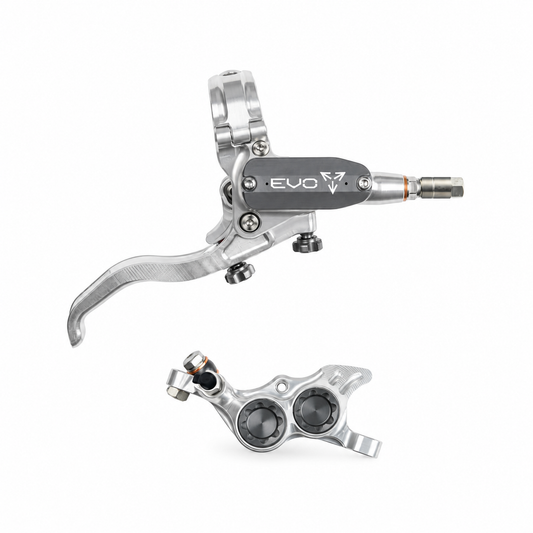 Frein HOPE TECH 4 EVO TR4 Argent/Fumé — levier et étrier sur fond blanc