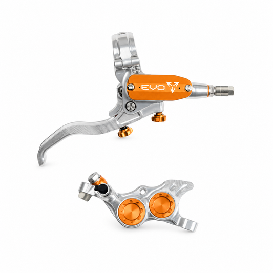 Frein HOPE TECH 4 EVO TR4 Argent/Orange — levier et étrier sur fond blanc