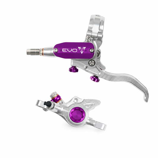 Frein HOPE TECH 4 EVO X2 PM Argent/Violet — levier et étrier sur fond blanc