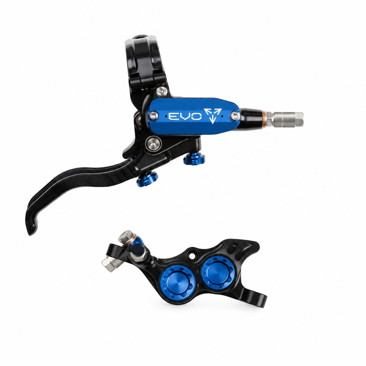 Frein HOPE TECH 4 EVO TR4 Noir/Bleu — levier et étrier sur fond blanc