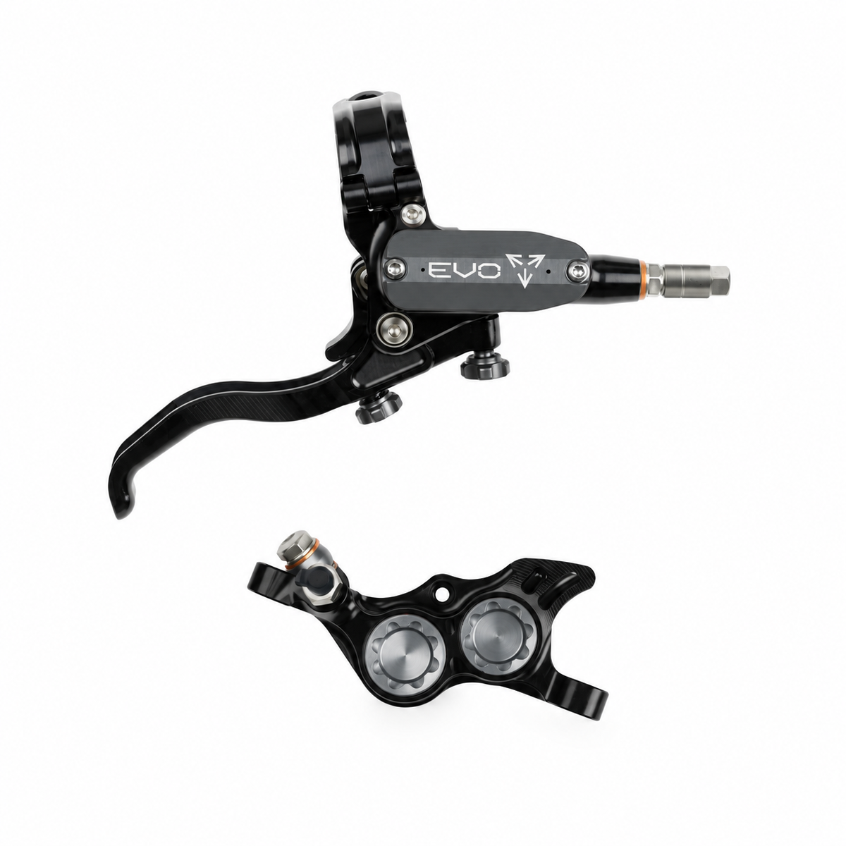 Frein HOPE TECH 4 EVO TR4 Noir/Fumé — levier et étrier sur fond blanc