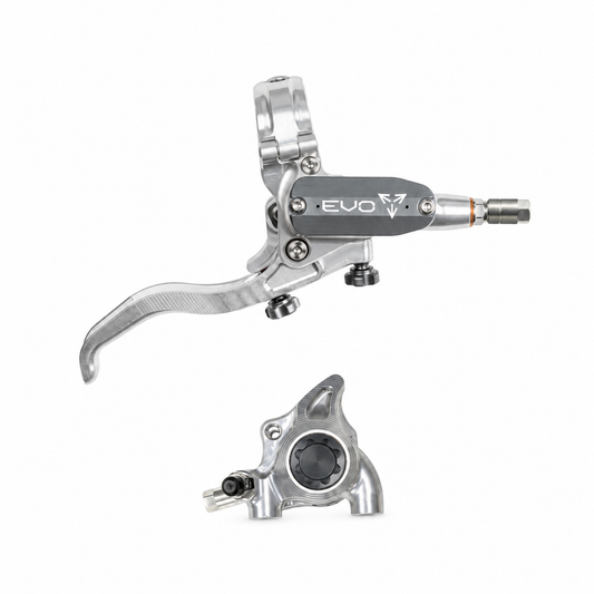 Frein HOPE TECH 4 EVO X2 FM Argent/Fumé — levier et étrier sur fond blanc