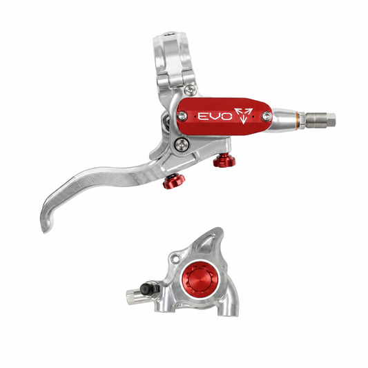 Frein HOPE TECH 4 EVO X2 FM Argent/Rouge — levier et étrier sur fond blanc