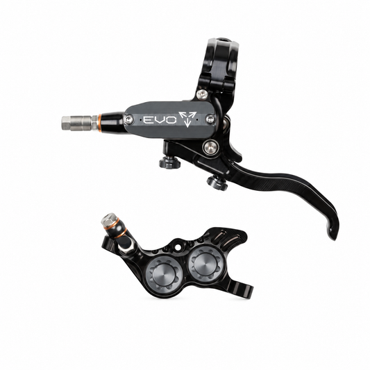Frein HOPE TECH 4 EVO GR4 Noir/Fumé — levier et étrier sur fond blanc