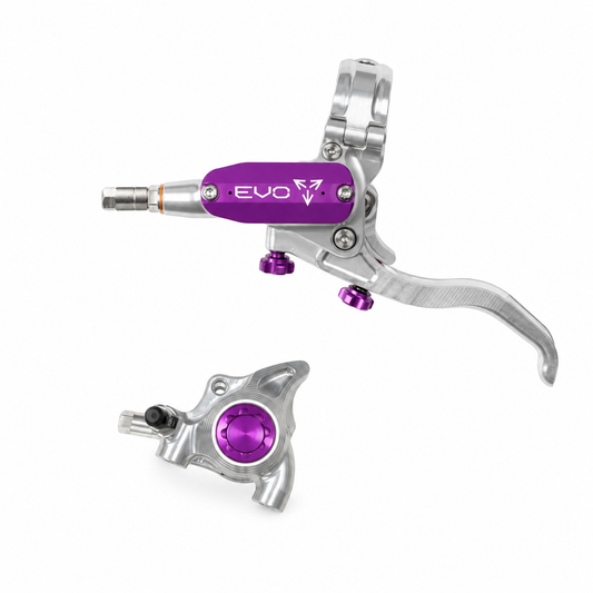 Frein HOPE TECH 4 EVO X2 FM Argent/Violet — levier et étrier sur fond blanc
