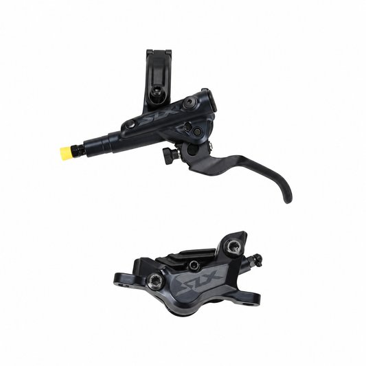 Frein SHIMANO SLX M7120 4 Pistons J-Kit Plaquettes Ventilées — levier et étrier sur fond blanc