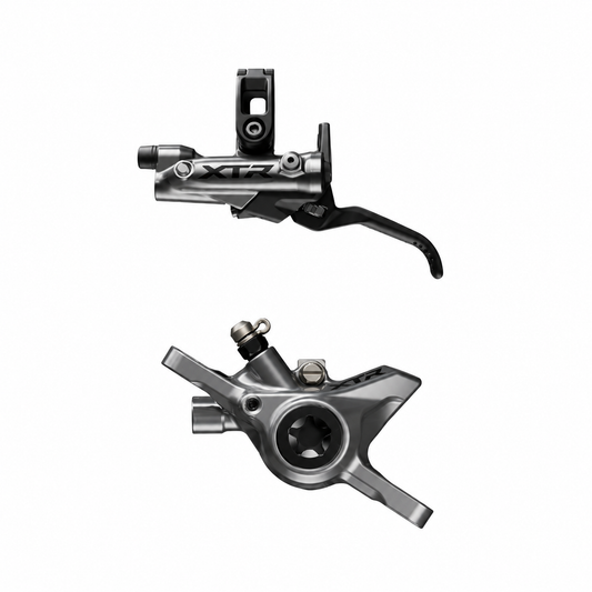 Frein SHIMANO XTR M9220/9200 XC/Trail 2 pistons — levier et étrier sur fond blanc