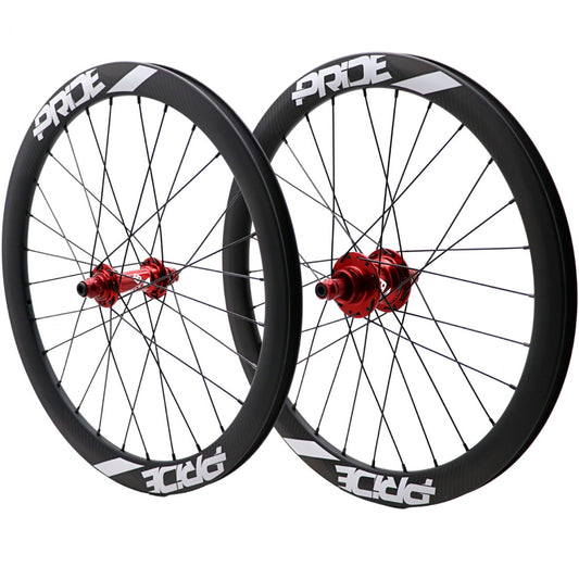 Paire de Roues PRIDE 20" (451mm) Carbone Gravity Matt Disc Pride Control V1 Axes 10/10mm Rouge