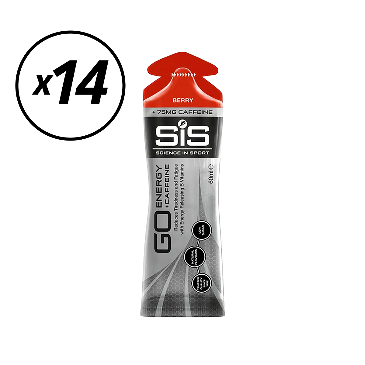 Lot de 14 Gels Énergétique SIS GO ISOTONIC ENERGY Cafféine (60ml) Fruits rouges DLUO courte