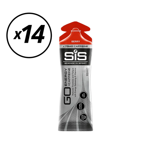 Lot de 14 Gels Énergétique SIS GO ISOTONIC ENERGY Cafféine (60ml) Fruits rouges DLUO courte