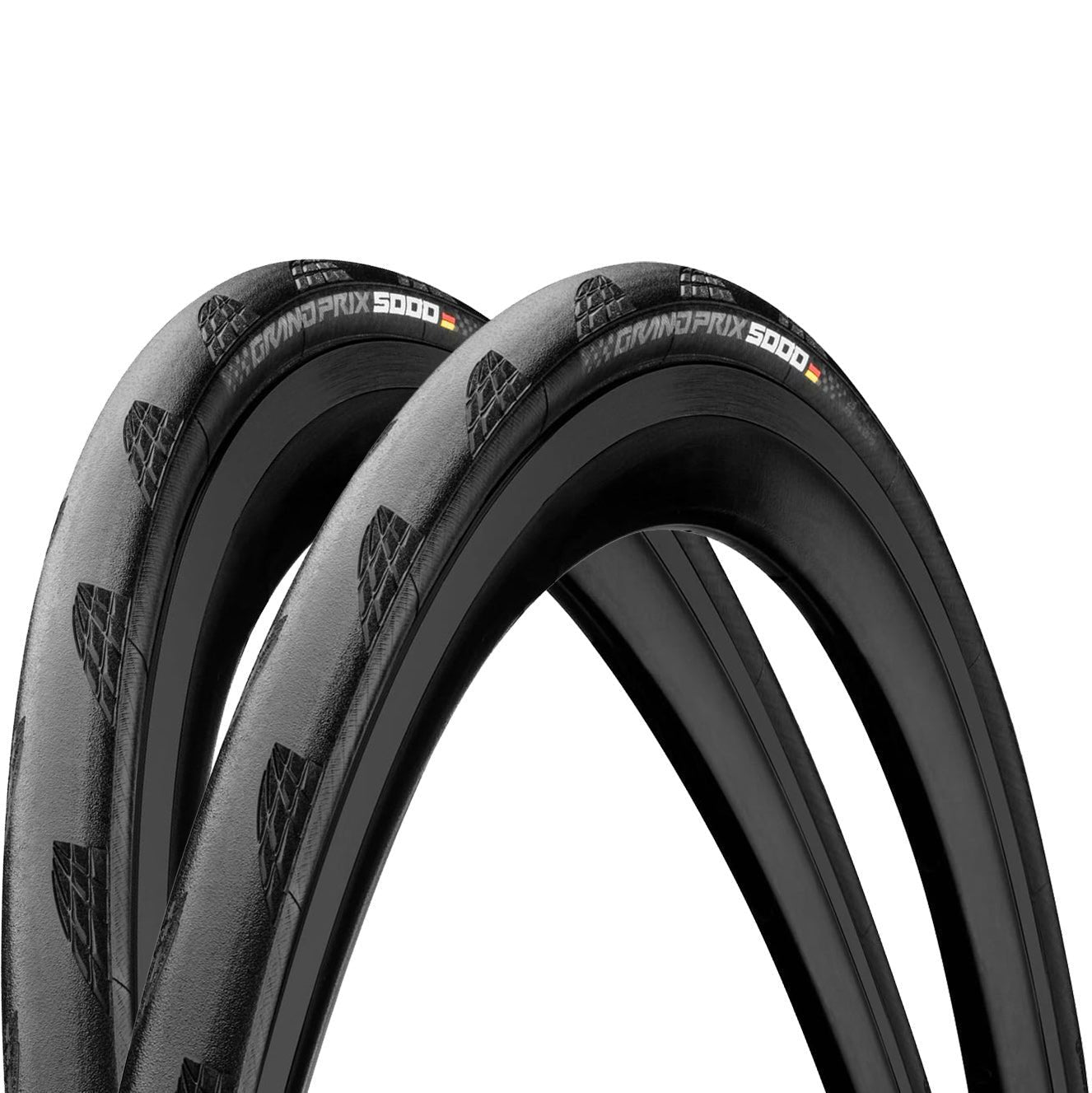 Paire de Pneus CONTINENTAL GRAND PRIX 5000 700x25c TubeType Souple Noir + Paire de Chambres à Air CONTINENTAL RACE 700x20/25c Presta 60mm